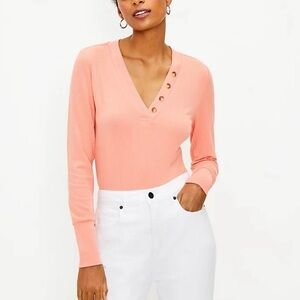 Loft Button Trim V-Neck Top